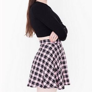 American Apparel Plaid Pink and Black Women's A-Line Skirt, Size Large